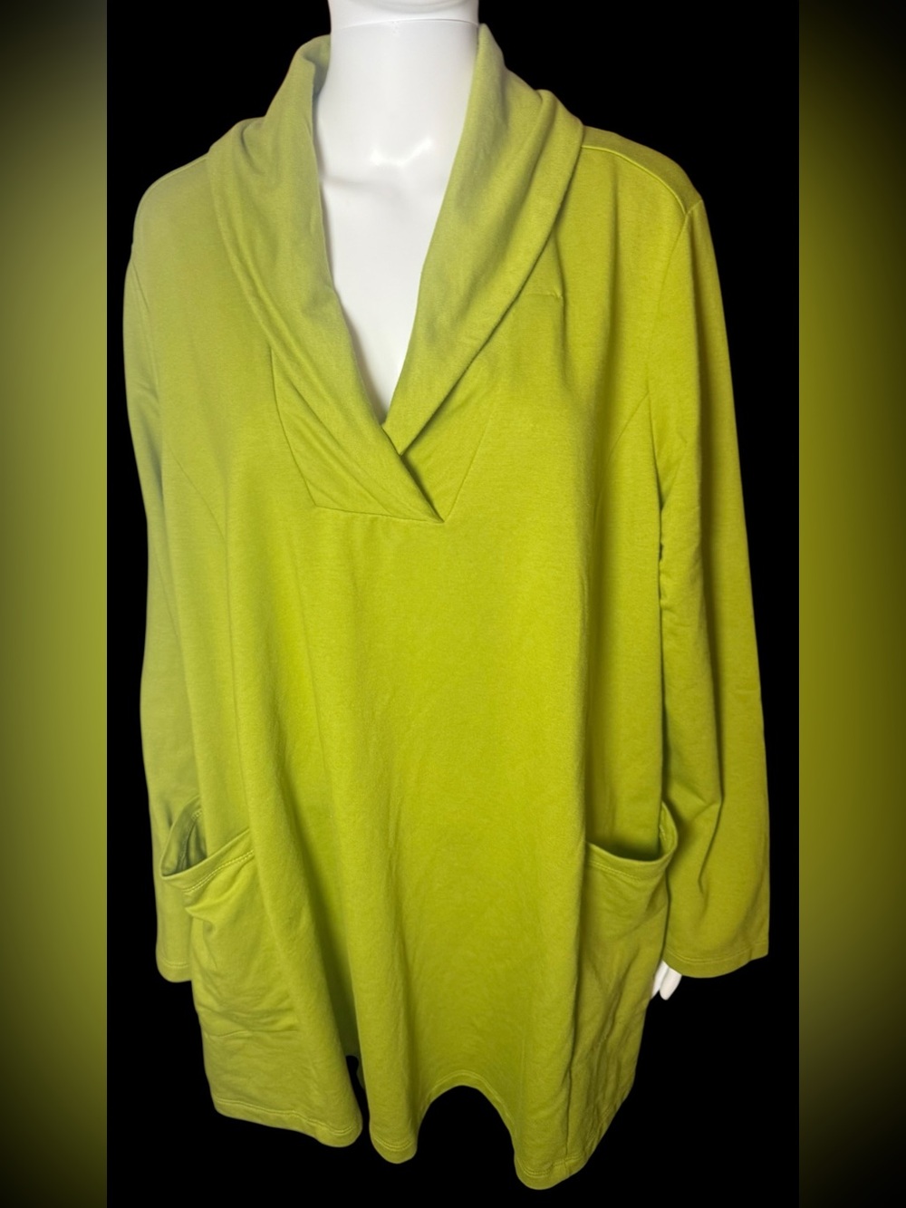 Susan Graver Weekend Green Shawl Collar Tunic Top 2XL WITH Pockets